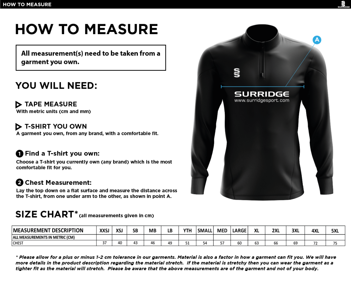 Hoghton CC Blade Performance Top - Size Guide