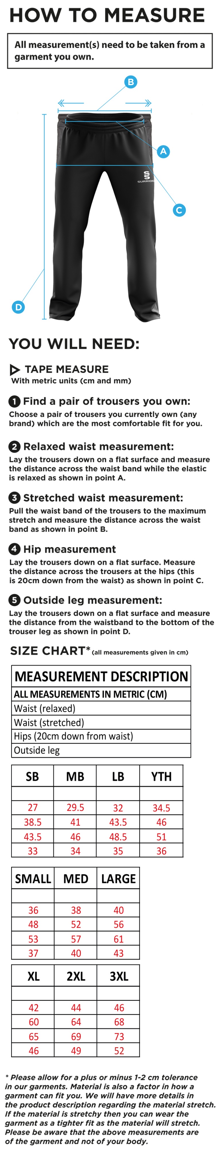 HOGHTON CC Rip Stop Track Pant : Black - Size Guide