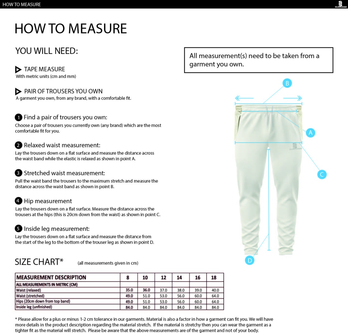 HOGHTON CC Ergo Playing Women`s Pant - Size Guide