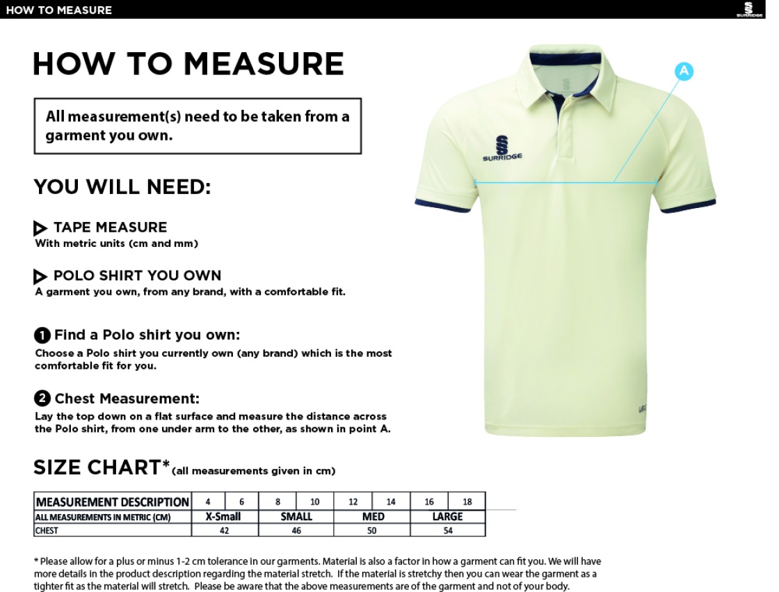 HOGHTON CC Dual Cricket Shirt Short Sleeve Womens - Size Guide