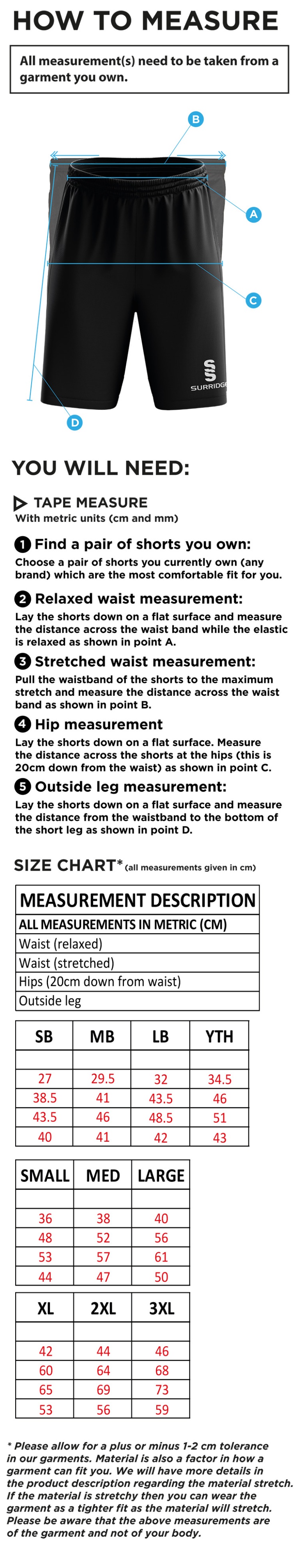 Hoghton CC Blade Shorts - Size Guide