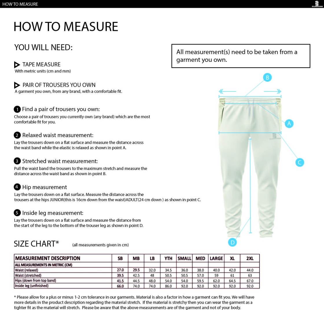 Hoghton CC Tek Playing Pants - Size Guide