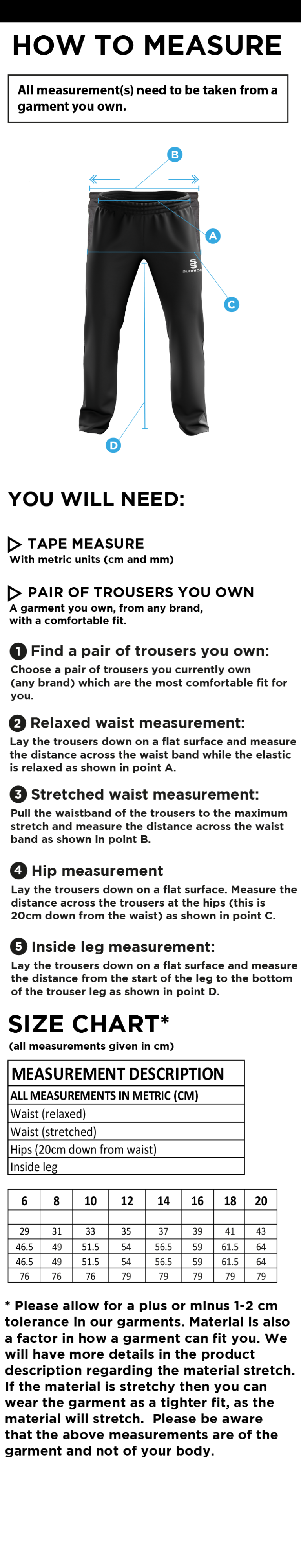 HOGHTON CC Classic Tracksuit Pant 3/4 Zip Length Navy Female - Size Guide