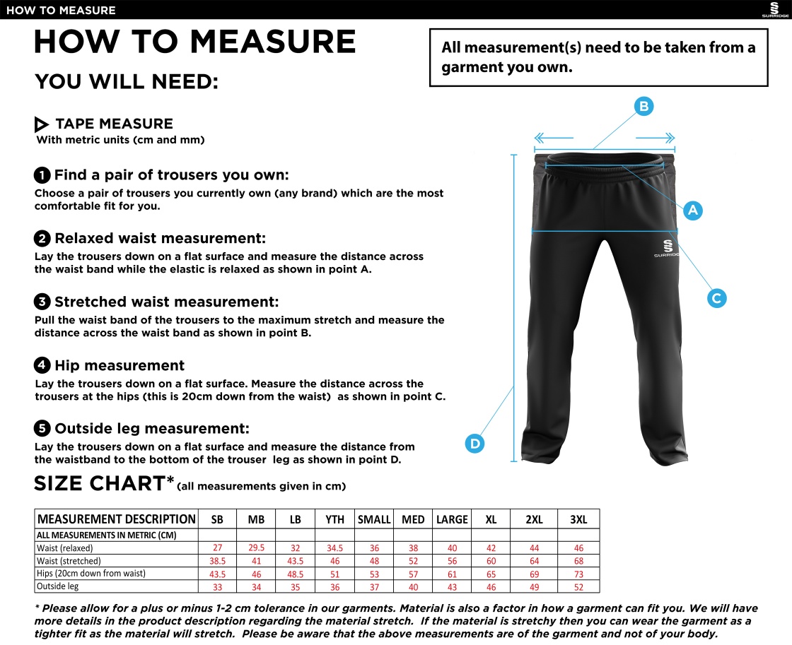 HOGHTON CC Rip Stop Track Pant : Black - Size Guide