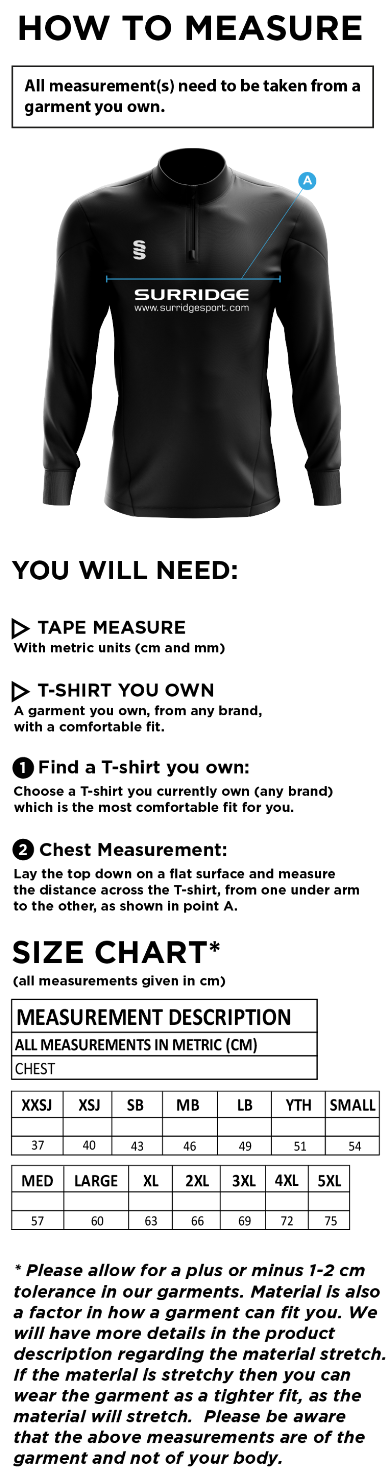 Hoghton CC Blade Performance Top - Size Guide