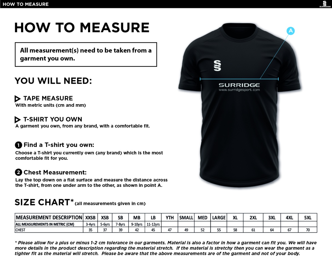 Hoghton CC Blade Training Shirt - Size Guide
