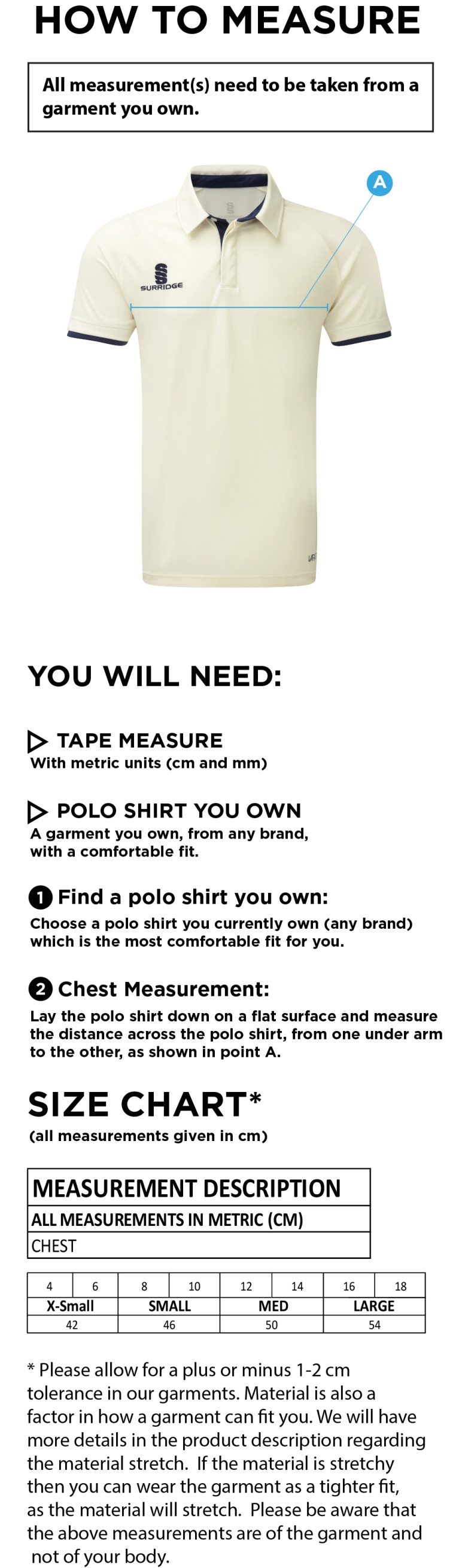 HOGHTON CC Dual Cricket Shirt Short Sleeve Womens - Size Guide