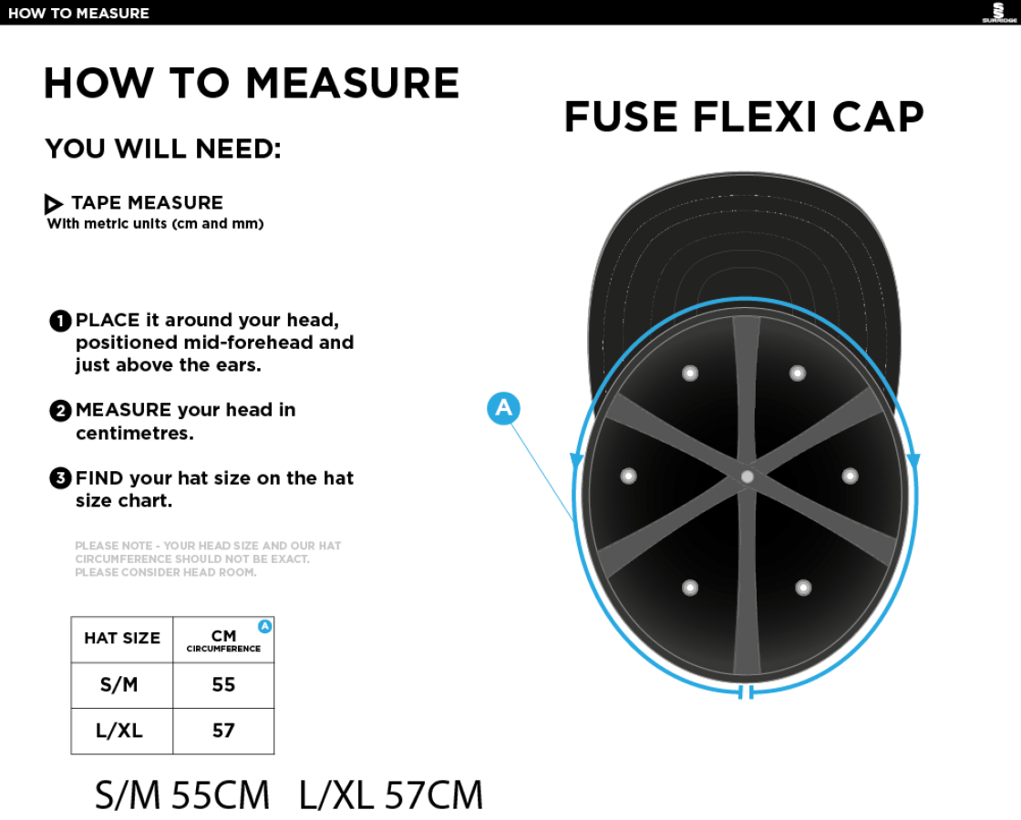 HOGHTON CC Fuse Flexi Cap - Black - Size Guide