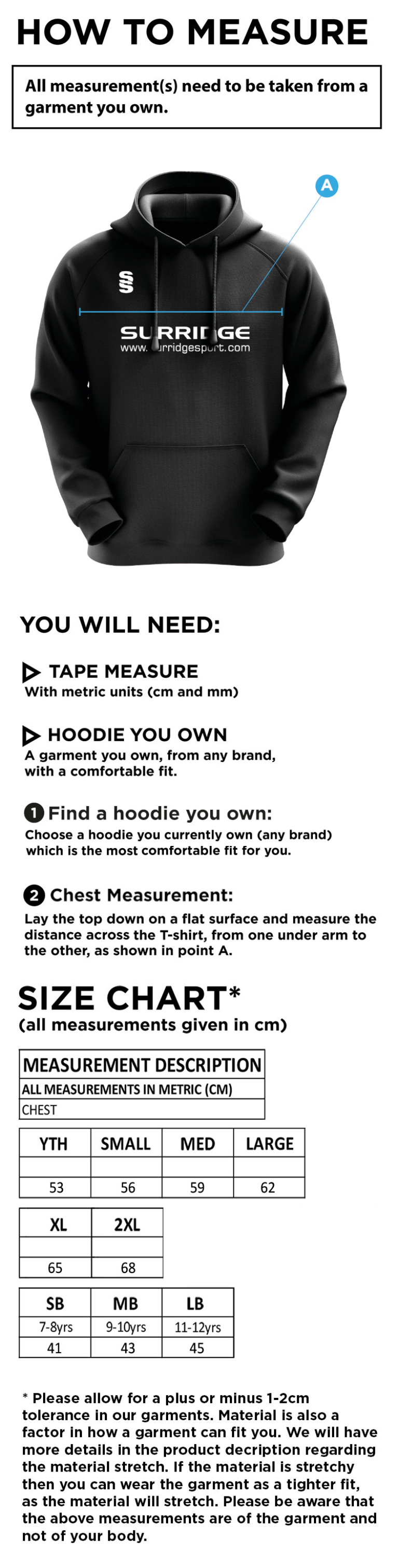Hoghton CC Blade Hoody - Size Guide